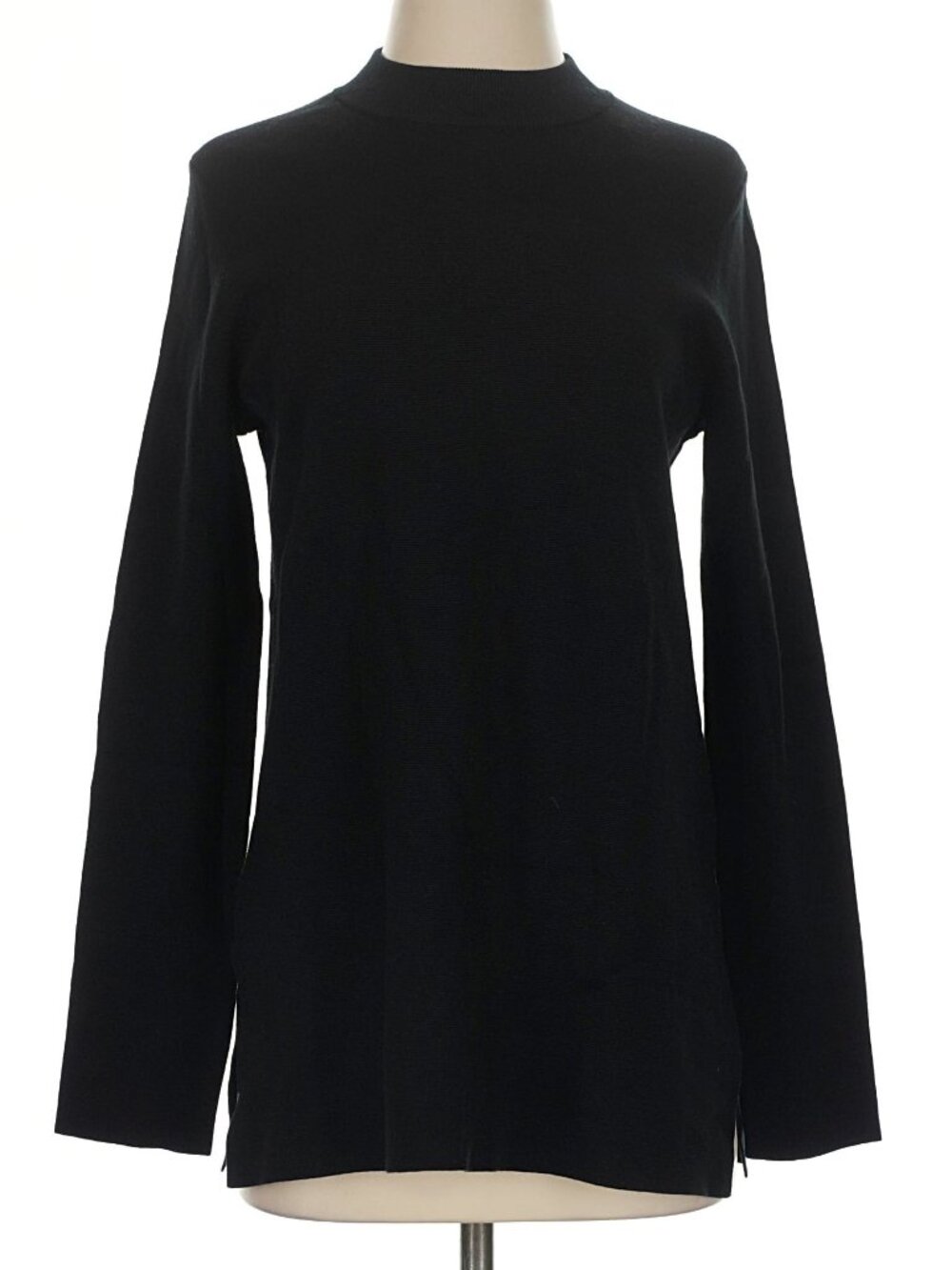New COS Wool Lyocell Mock Neck Side Slit Sweater Black XS $135